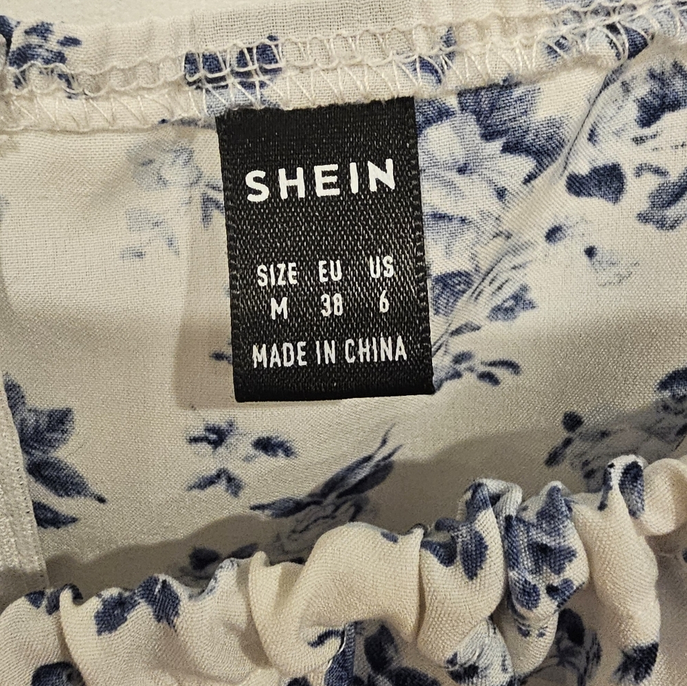 Shein Women's Floral Blue and White Long Dress Size-M - Picture 4 of 8